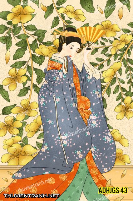 Tranh dán tường Cô gái  Nhật Bản mặc kimono, tranh minh họa cô gái Nhật Bản xưa -ADHJGS-43 - Kết quả tìm kiếm tranh tường